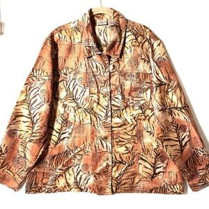 Chicos Shirt Jacket 3 XL Safari Tiger Print Micro Suede Brown Animal